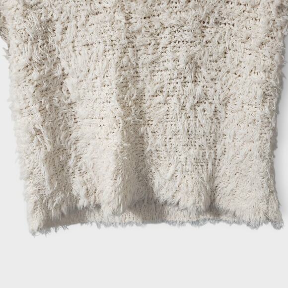 Nation Ltd. Shaggy Fuzzy Short Sleeve V-Neck Teddy Sweater Tee Cream Sz Small - Picture 3 of 12